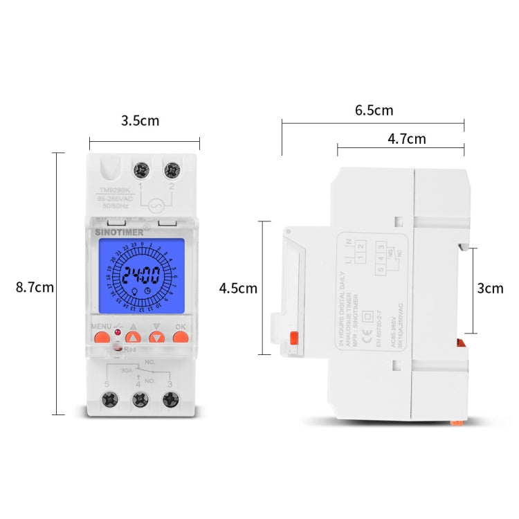 SINOTIMER TM929BKL 85-265V 30A 24hrs Digital Analogue Din Module Time Switch With Backlight