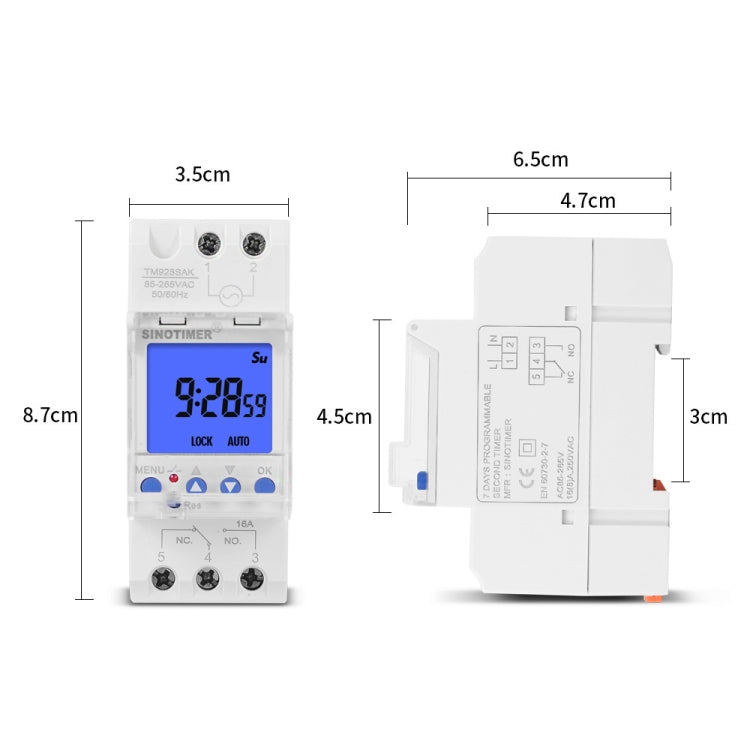 SINOTIMER TM928SAKL 85-265V 16A 1 Second to 168 Hours Programmable Electronic Time Switch