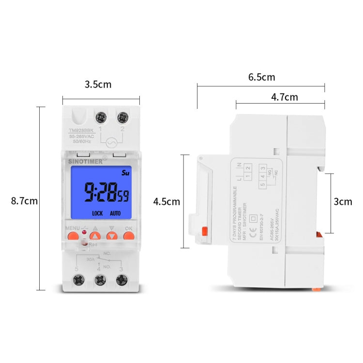 SINOTIMER TM928SBKL 85-265V 30A 1 Second to 168 Hours Programmable Electronic Time Switch