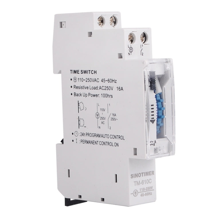 SINOTIMER TM610C 110-250V 16A Quartz Mechanical Timer 24 Hours Programmable Din Rail Relay