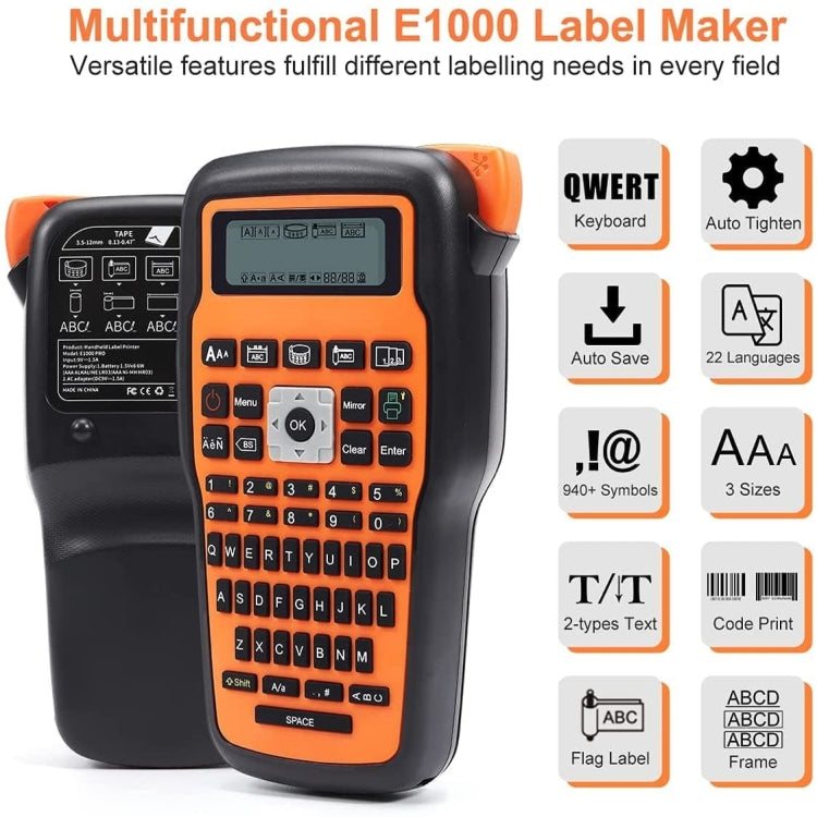 Phomemo E1000 Handheld Industrial Label Maker Thermal Transfer Printer with Keyboard, US Plug(Orange)