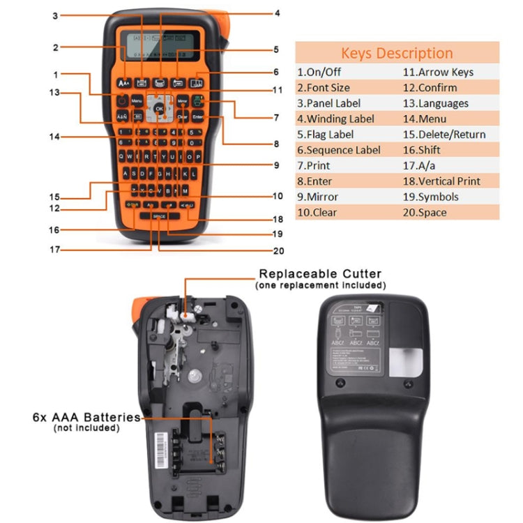 Phomemo E1000 Handheld Industrial Label Maker Thermal Transfer Printer with Keyboard, US Plug(Orange)