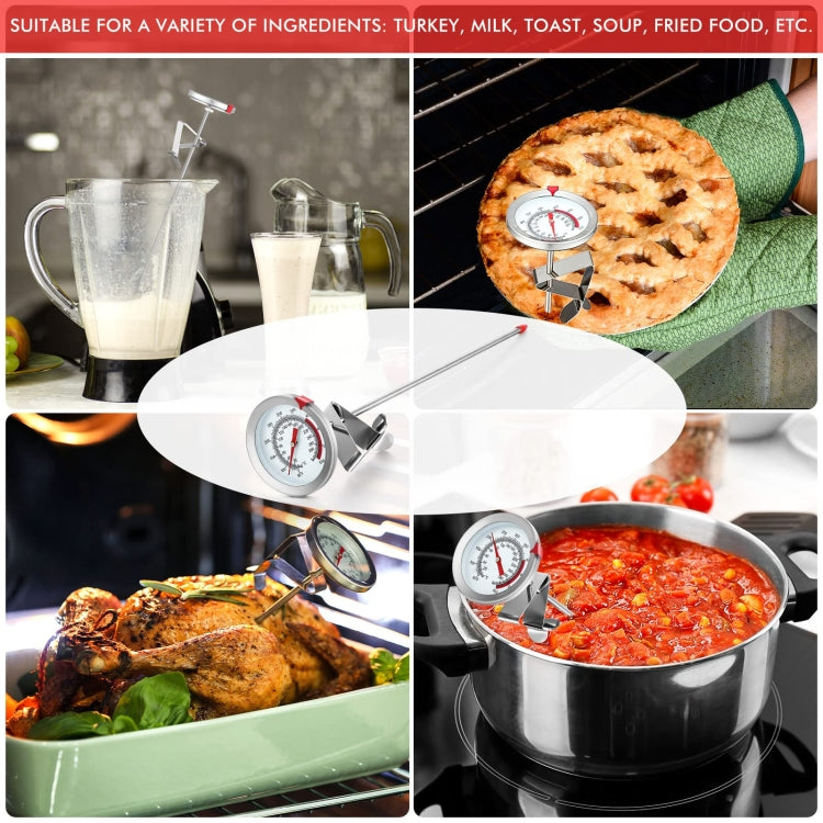 20cm Long Stem Stainless Steel Thermometer with Pot Clip for Frying, Cooking, Turkey, Food, Milk