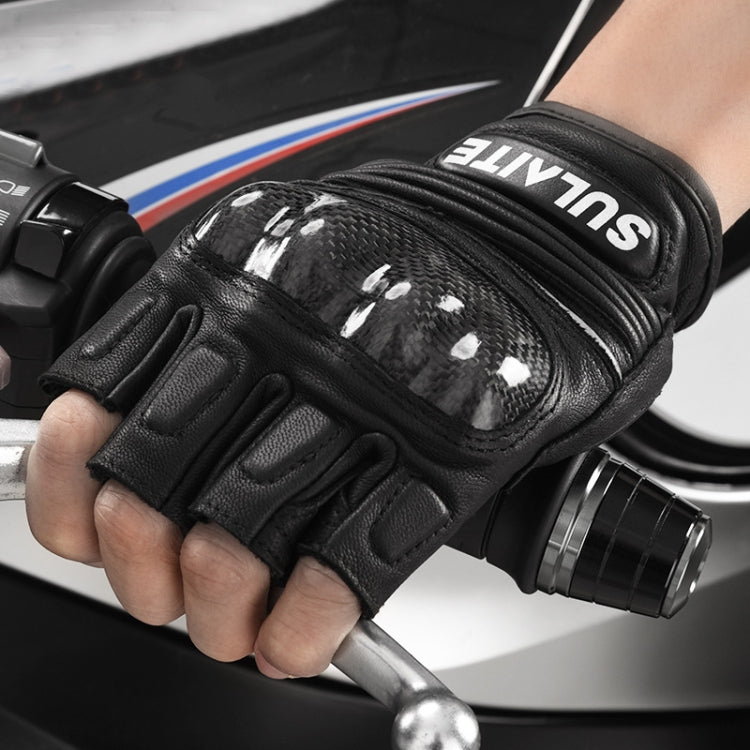 SULAITE Motorcycle Sheepskin Carbon Fiber Breathable Half-finger Riding Gloves, Size: XL(Black) - free shipping - PMC TechLife - Order now!