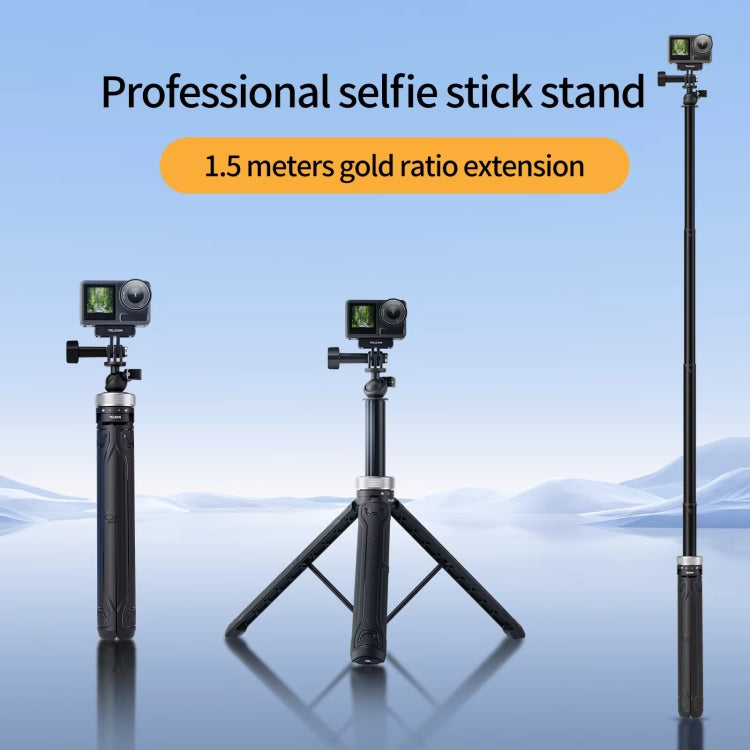 TELESIN 360 Degree Rotation 1.5m Selfie Stick Foldable Tripod For GoPro Hero / Insta360 / DJI Osmo Action(Black)