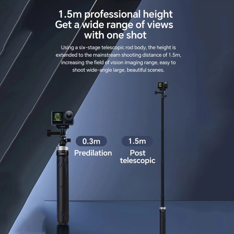 TELESIN 360 Degree Rotation 1.5m Selfie Stick Foldable Tripod For GoPro Hero / Insta360 / DJI Osmo Action(Black)
