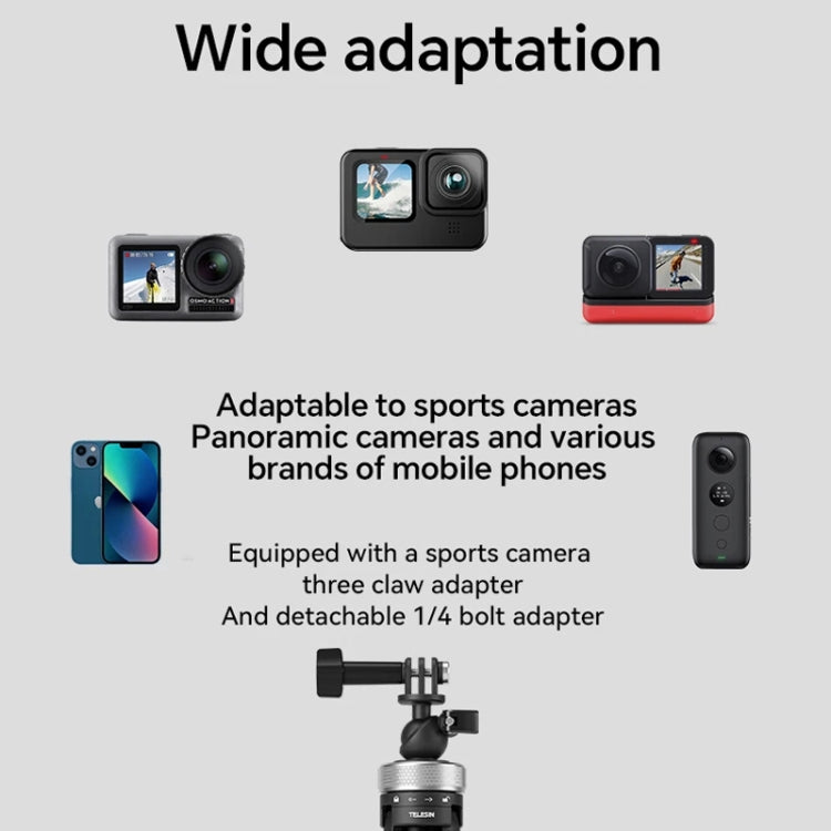 TELESIN 360 Degree Rotation 1.5m Selfie Stick Foldable Tripod For GoPro Hero / Insta360 / DJI Osmo Action(Black)