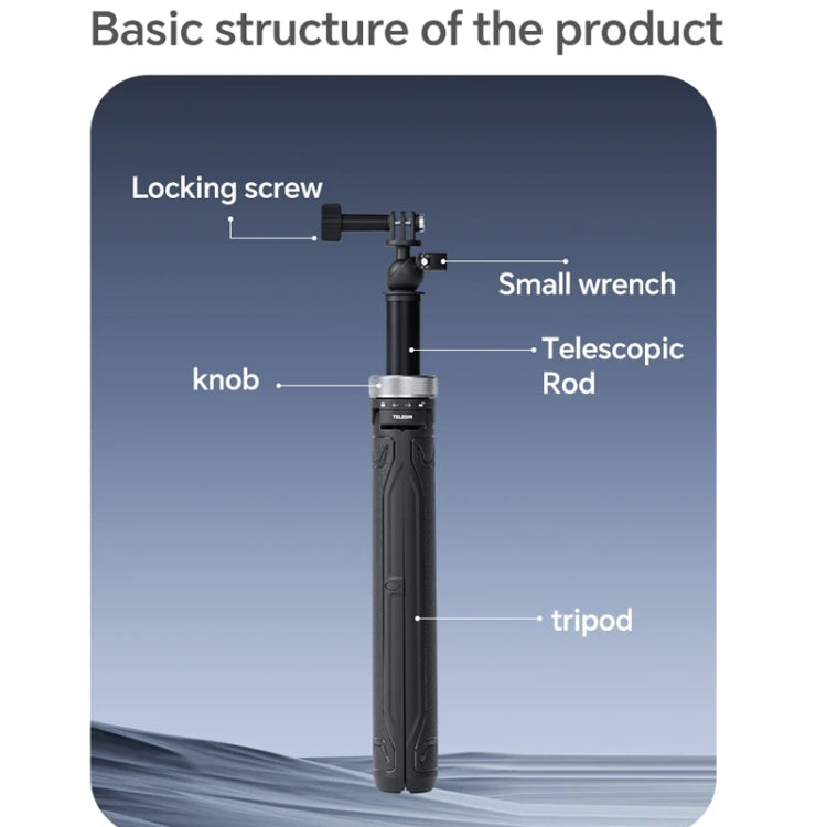 TELESIN 360 Degree Rotation 1.5m Selfie Stick Foldable Tripod For GoPro Hero / Insta360 / DJI Osmo Action(Black)