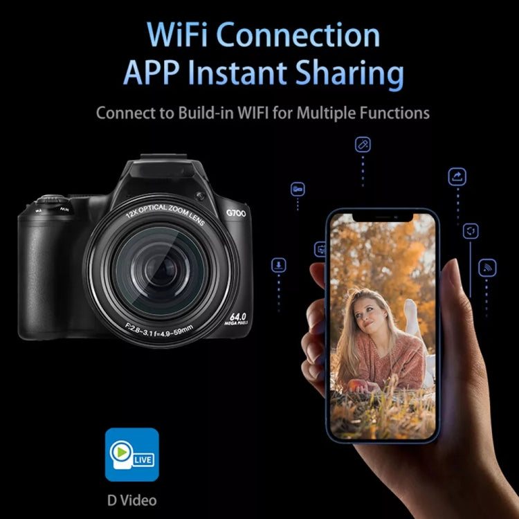 G700 4K / 64MP WiFi Digital Video Camera Camcorder 3.0 Inch IPS Screen 12X Optical Zoom