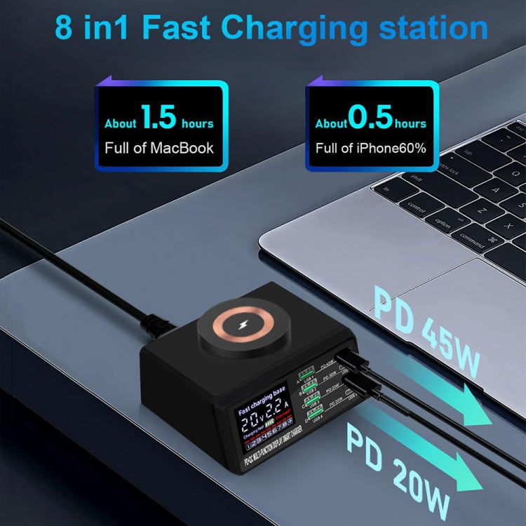 X9M 9-in-1 110W USB+PD Smart Multi-ports QI Magnetic Wireless Charger, Spec: Black EU Plug