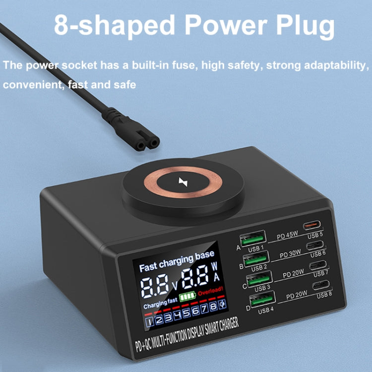 X9M 9-in-1 110W USB+PD Smart Multi-ports QI Magnetic Wireless Charger, Spec: Black EU Plug