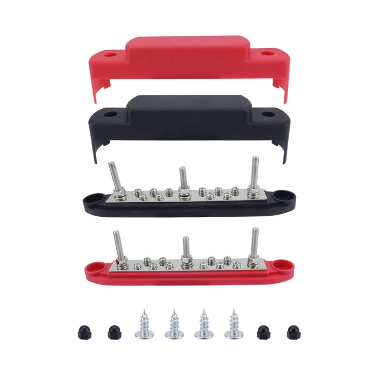 M6 3-post 10-way RV Yacht Short-circuit Proof Base DC Busbar, Color: Red+Black 1pair