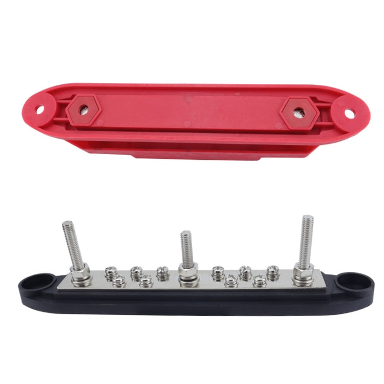 M6 3-post 10-way RV Yacht Short-circuit Proof Base DC Busbar, Color: Red+Black 1pair