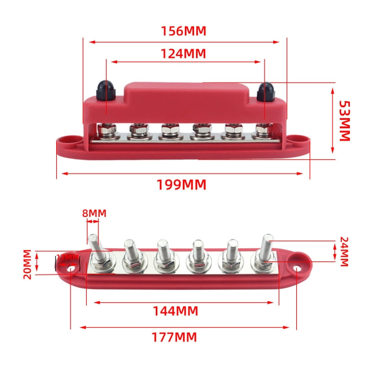 M8 Nylon Base RV Yacht Water-resistant Dustproof Cover 6-post Bus Bar, Color: Red
