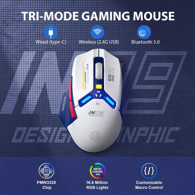 Inphic IN9 Tri-mode Wireless Bluetooth Gaming Office Computer Mouse(Blue) - free shipping - PMC Jewellery - Order now!