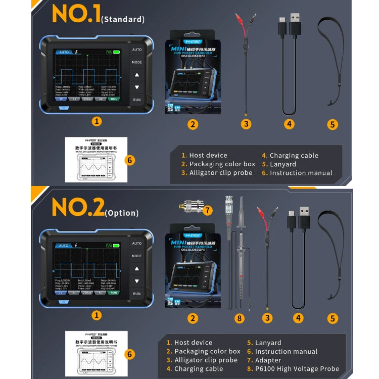 FNIRSI 2 In 1 Mini Portable Digital Oscilloscope Signal Generator, Set: Upgrade