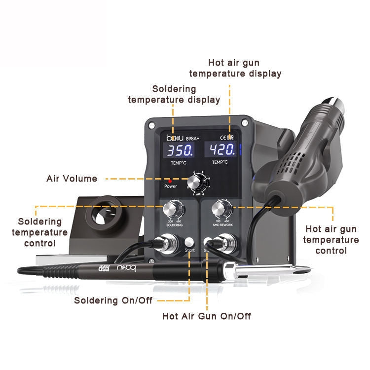 BAKU BA-898A+ 2-In-1 Soldering Station Hot Air Station Adjustable Temperature EU Plug 220V - free shipping - PMC Jewellery - Order now!