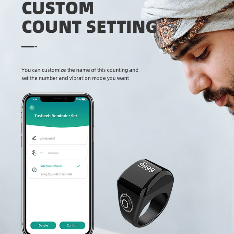 Equantu Smart Bluetooth Finger Counter Muslim Prayer Time Reminder Ring, Style: Black 20mm - free shipping - PMC Jewellery - Order now!