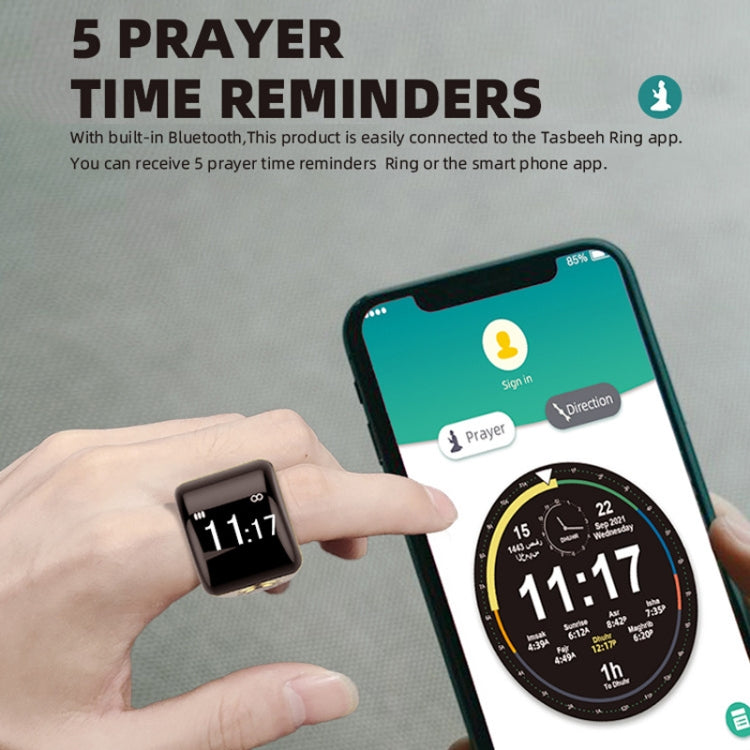 Equantu Smart Bluetooth Finger Counter Muslim Prayer Time Reminder Ring, Style: Black 20mm - free shipping - PMC Jewellery - Order now!