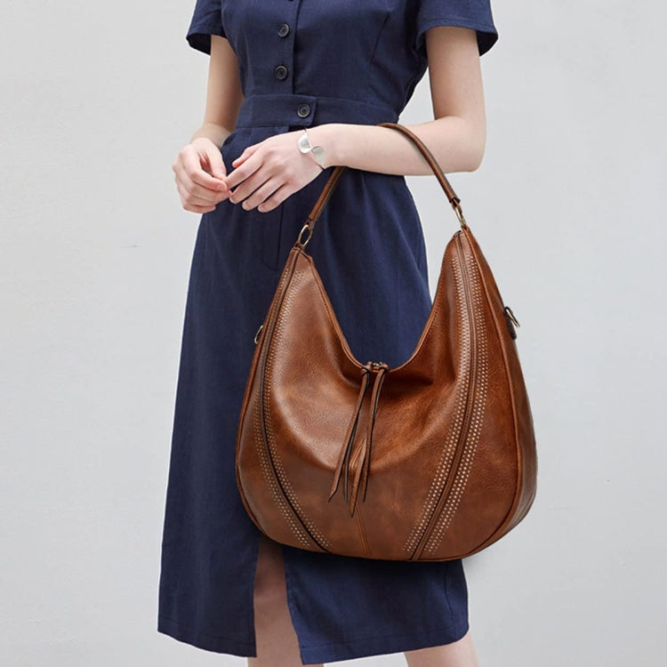 Women Large Capacity Tote Bag PU Leather Shoulder Bag 2 In 1 Brown