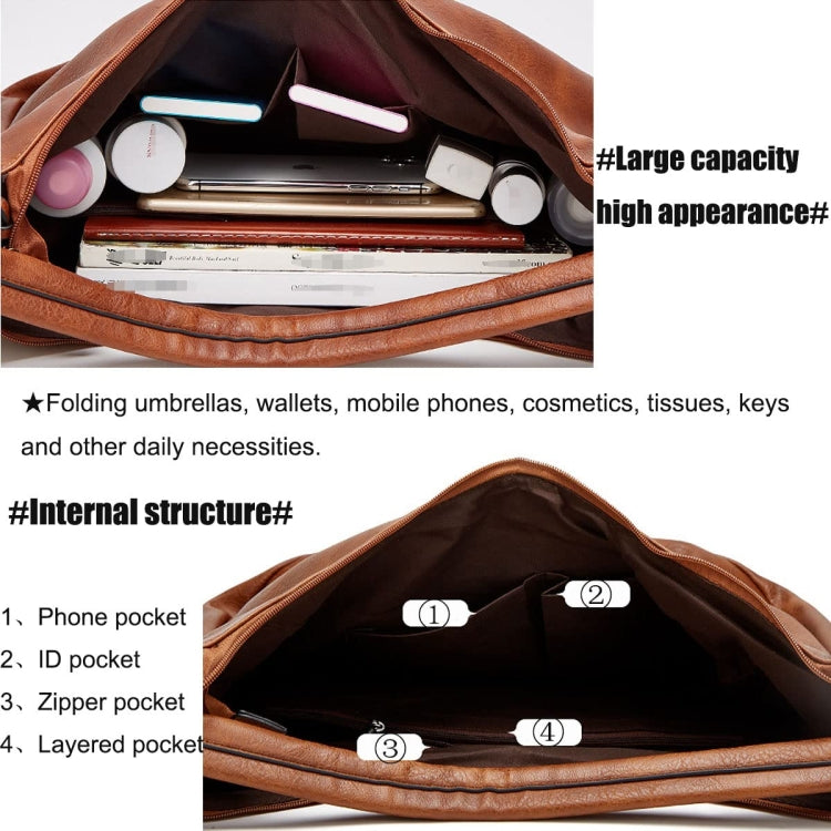 Women Large Capacity Tote Bag PU Leather Shoulder Bag Brown