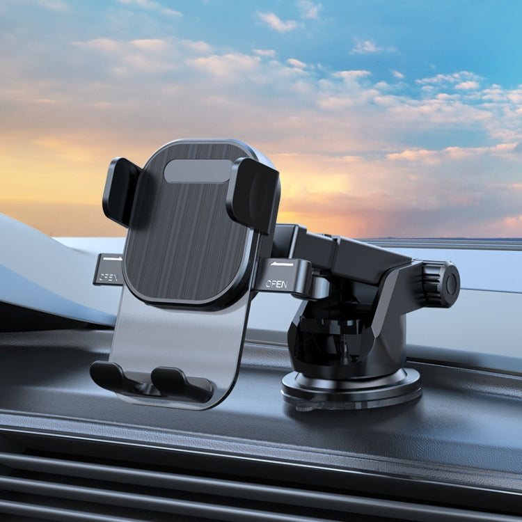 Car Suction Cup Dashboard Automatic Lock Mobile Phone Holder, Style: Brushed Telescopic Base