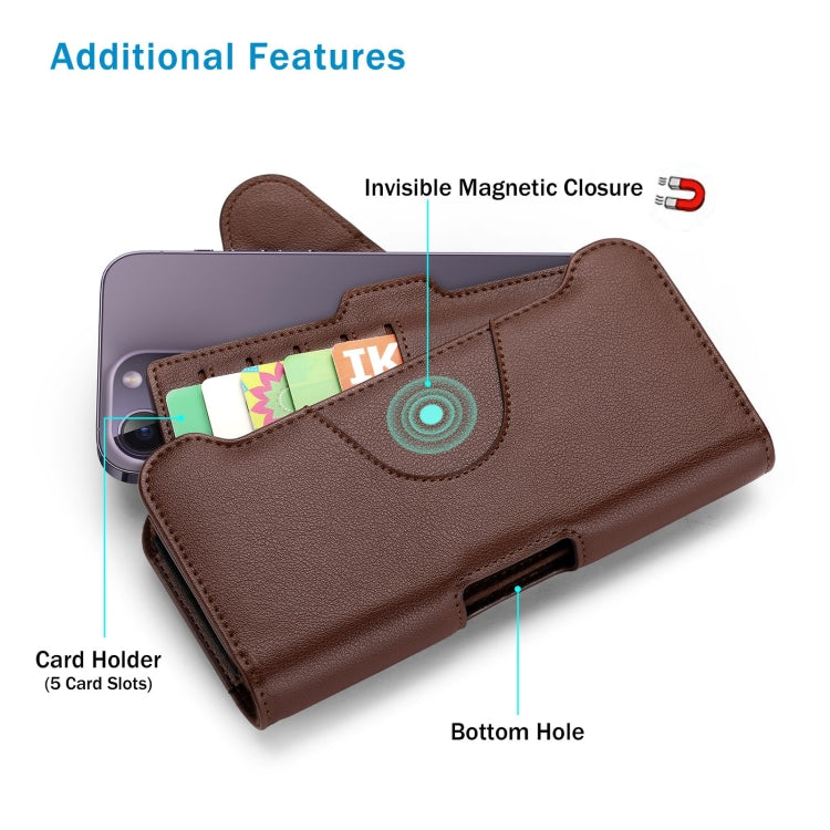 NUOKU 5.5-6.7 Inch Dual Phone Belt Clip Carrying Pouch Litchi Texture Leather Phone Case(Dark Brown) - free shipping - PMC Jewellery - Order now!