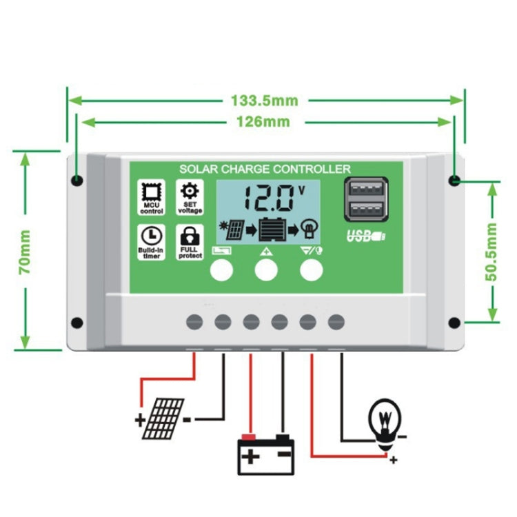 30A 12V PWM Solar Cell Panel Charger Controller Lithium-ion Lead-acid Battery Solar Controller