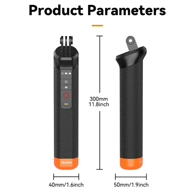 TELESIN Bluetooth Buoyancy Bar 15m Water-resistant Depth For GoPro HERO13 / 12 / 11 / 10 / 9 / 8 Black