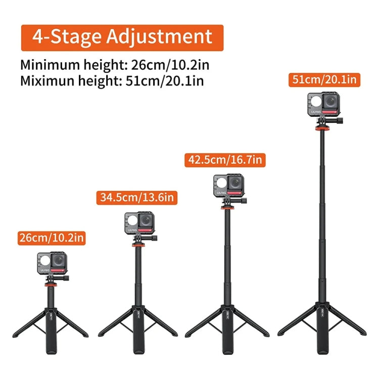 VRIG Action Camera Tripod Selfie Stick 17-51cm Adjustable Extension Pole for Insta360 / DJI Action / GoPro HERO - free shipping - PMC Jewellery - Order now!