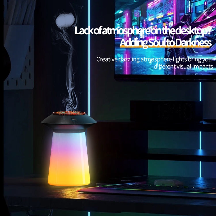 HX126 Sound Pickup RGB Light Volcano Humidifier Simulated Flame Aromatherapy Machine, Color: Black