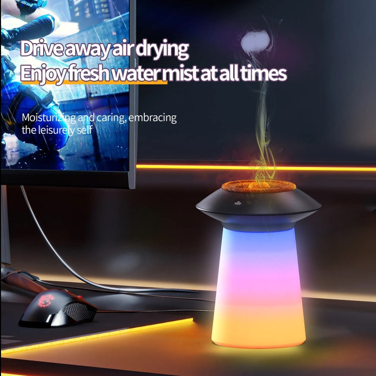 HX126 Sound Pickup RGB Light Volcano Humidifier Simulated Flame Aromatherapy Machine, Color: Black