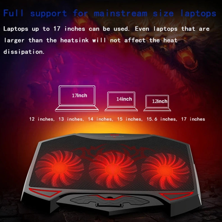 NUOXI 3-fans LED Light Adjustable Laptop Radiator Cooling Rack(Black)