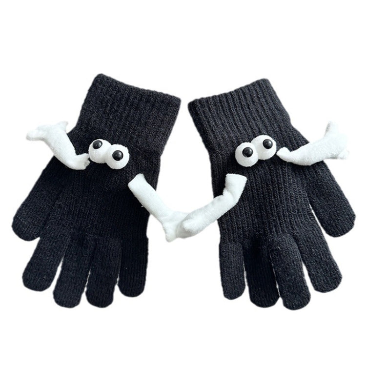 Fall Winter Couple Students Magnetic Warm Gloves Cute Dolls Outdoor Hand In Hand Mittens, Size: Average(Black)