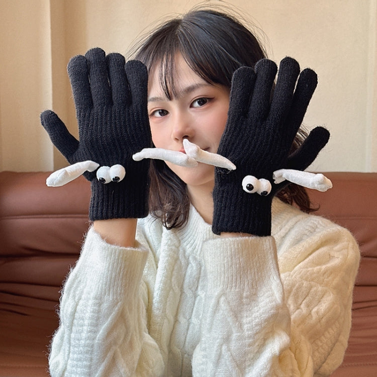 Fall Winter Couple Students Magnetic Warm Gloves Cute Dolls Outdoor Hand In Hand Mittens, Size: Average(Black)