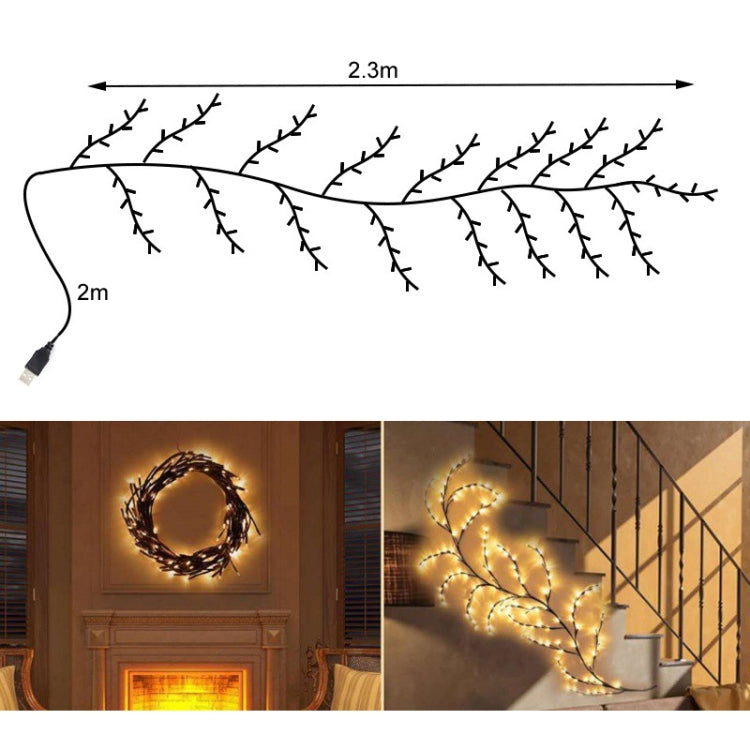 2.3m 144 LEDs Branch Rattan String Lights Wedding Home Decor Garland Lamps, Style: USB Always-on(Warm White)