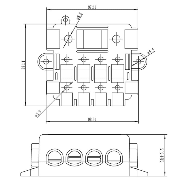 Five-Way One-Input Four-Output Fuse Box RV Power Supply Modification, Specifications: Fuse Box + Fuse