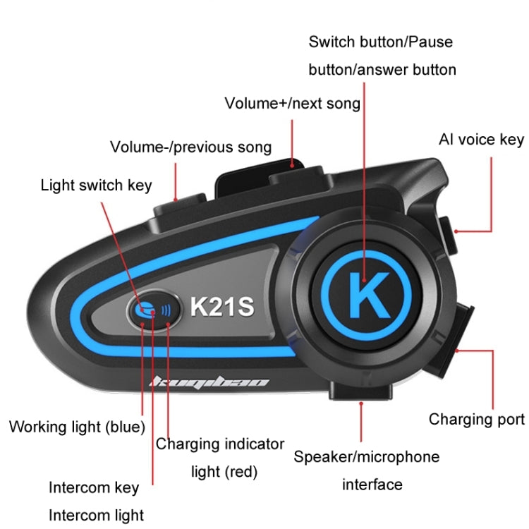 KUQIBAO K21S Motorcycle Riding Helmet Dual Intercom Bluetooth Headset With Lights(Soft Microphone) - free shipping - PMC Jewellery - Order now!