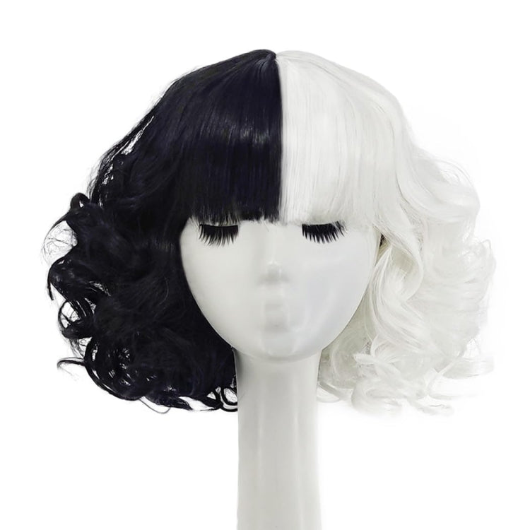 Cosplay Cool Wigs Natural Breathable Head Cover Ladies Short Curl Wig Hat(Black White)