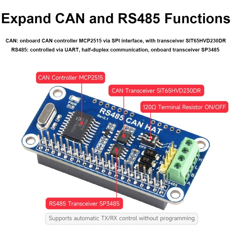 Waveshare 14882 For Raspberry Pi RS485 SPI CAN HAT Bus Module - free shipping - PMC Jewellery - Order now!