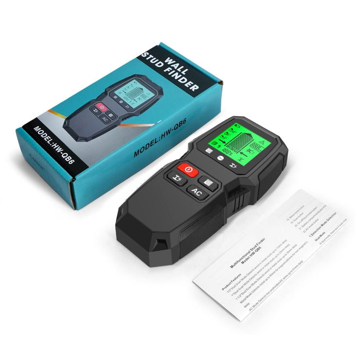 HW-QB6 5 In 1 Wall Scanner Handheld Stud Finder Wood Current Metal Live Wires Detection(Black) - Metal Detector by PMC TechLife | Online Shopping South Africa | PMC TechLife | Buy Now Pay Later Mobicred