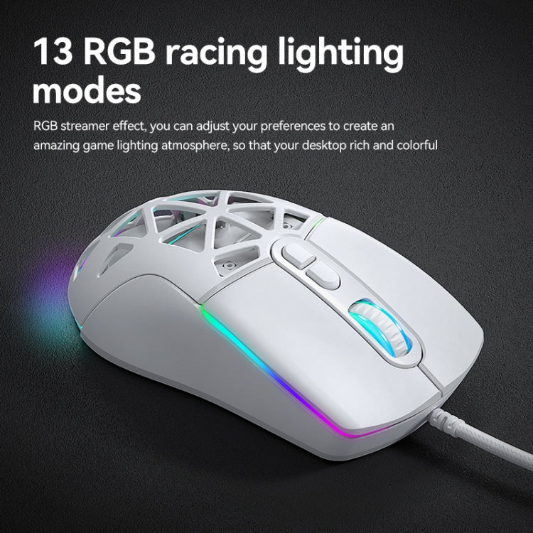 T-WOLF G520 7-keys RGB Marquee Honeycomb Hollow Gaming Wired Mouse(White) - Wired Mice by T-WOLF | Online Shopping South Africa | PMC Jewellery | Buy Now Pay Later Mobicred