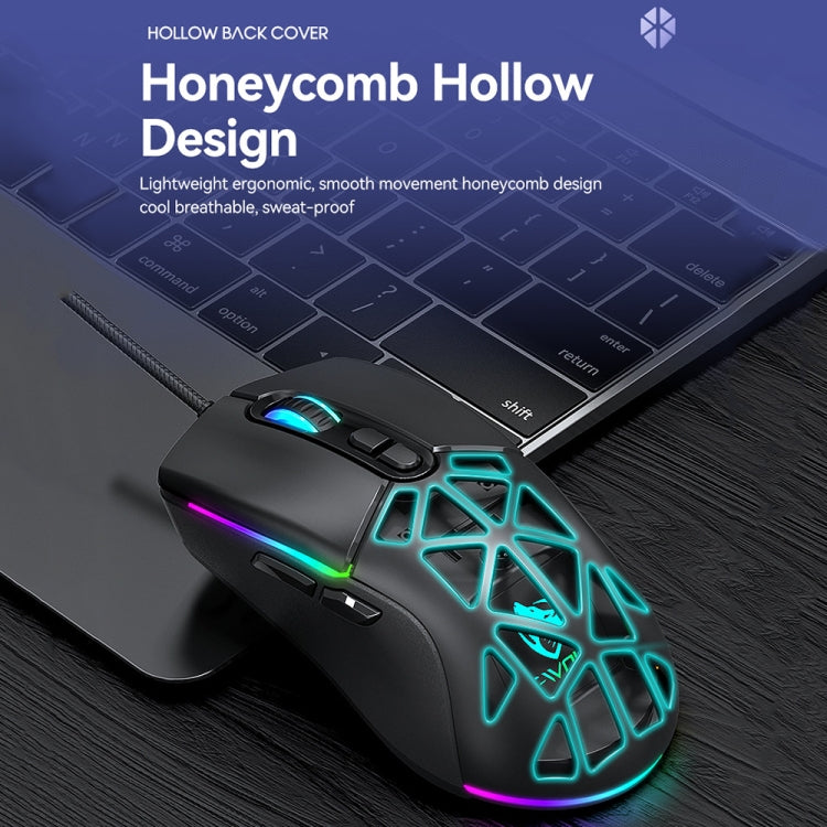 T-WOLF G520 7-keys RGB Marquee Honeycomb Hollow Gaming Wired Mouse(White) - Wired Mice by T-WOLF | Online Shopping South Africa | PMC Jewellery | Buy Now Pay Later Mobicred