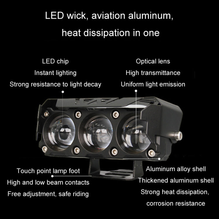 35W Motorcycle Spotlight Dual Color LED Headlight Triple Eye Water-resistant Headlight, Model: Flashing-(2 Wires)