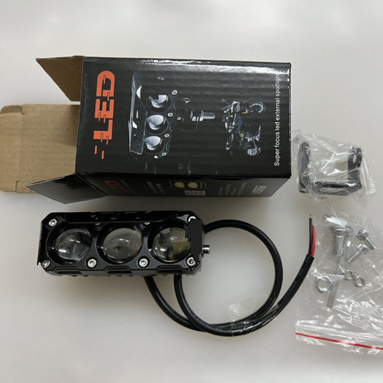 35W Motorcycle Spotlight Dual Color LED Headlight Triple Eye Waterproof Headlight, Model: Straight Bright-Near Yellow+Far White (3 Wires) - Headlights by PMC Jewellery | Online Shopping South Africa | PMC Jewellery | Buy Now Pay Later Mobicred