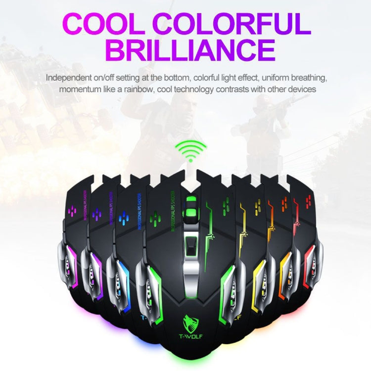 T-WOLF Q13 2.4GHz 6-keys RGB Colorful Light Gaming Wireless Mouse, Color: Single Mode Gray - Wireless Mice by T-WOLF | Online Shopping South Africa | PMC Jewellery | Buy Now Pay Later Mobicred
