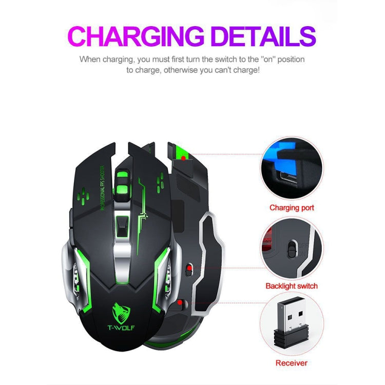 T-WOLF Q13 2.4GHz 6-keys RGB Colorful Light Gaming Wireless Mouse, Color: Single Mode Gray - Wireless Mice by T-WOLF | Online Shopping South Africa | PMC Jewellery | Buy Now Pay Later Mobicred