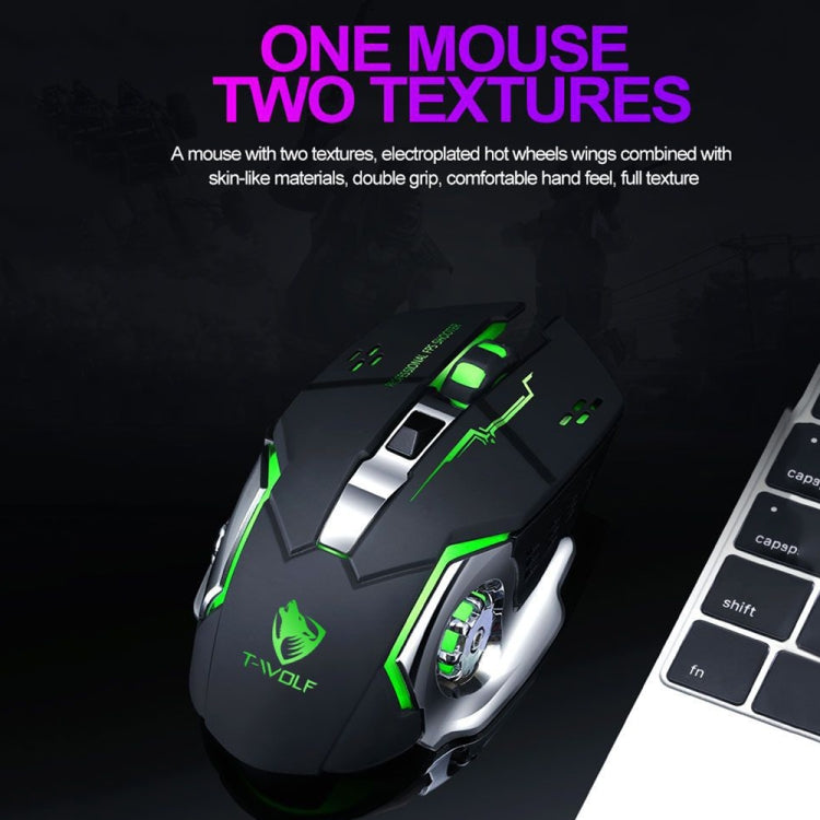 T-WOLF Q13 2.4GHz 6-keys RGB Colorful Light Gaming Wireless Mouse, Color: Dual Mode Black - Wireless Mice by T-WOLF | Online Shopping South Africa | PMC Jewellery | Buy Now Pay Later Mobicred