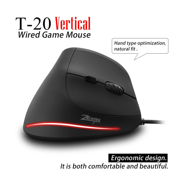 ZELOTES T20 6-Keys Vertical Grip Ergonomic Laptop Wired Mouse(Black) - Wired Mice by ZELOTES | Online Shopping South Africa | PMC Jewellery | Buy Now Pay Later Mobicred