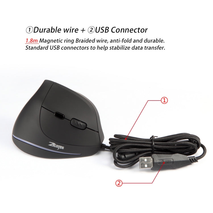 ZELOTES T20 6-Keys Vertical Grip Ergonomic Laptop Wired Mouse(Black) - Wired Mice by ZELOTES | Online Shopping South Africa | PMC Jewellery | Buy Now Pay Later Mobicred